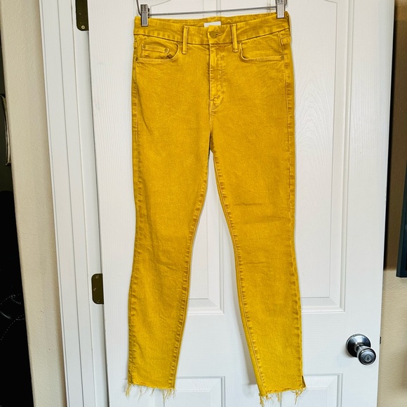 EUC MOTHER Mineral Yellow Wash Denim The Looker Ankle Snippet Jeans - Picture 3 of 17